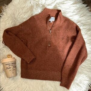 Medium Pink Rose Burnt Orange  Zip Up Sweater with Ribbed Knit perfect for fall